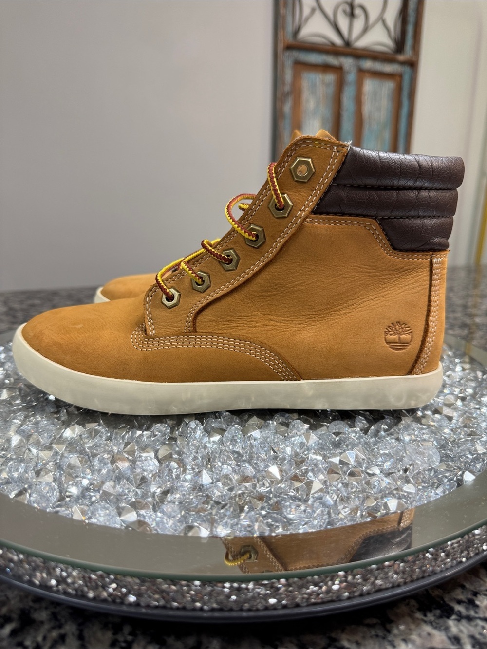 Timberland leather Tan and Dark Brown Lace-Up High Top Boots sneakers